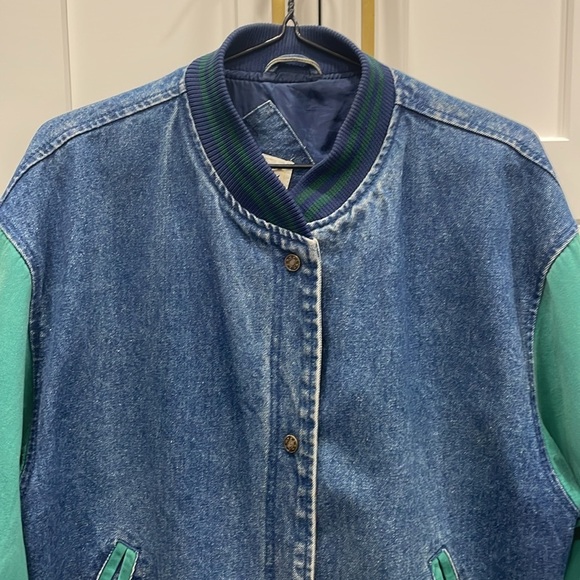 Vintage 1990s Street Worn Denim and Green Bomber Jacket - Picture 2 of 16